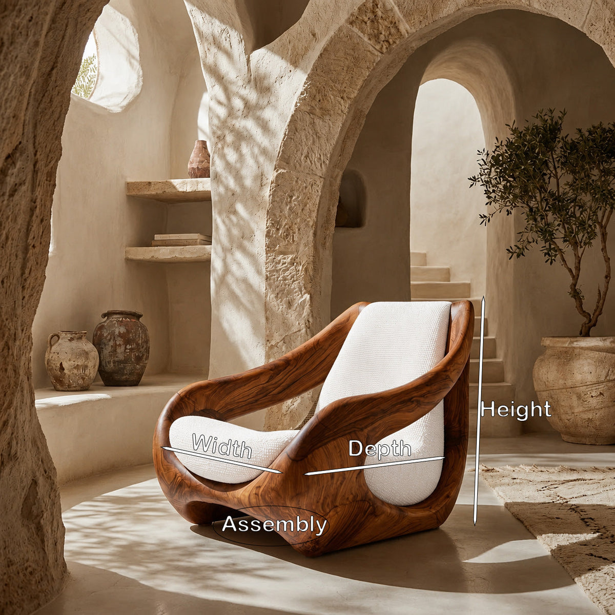 Sculptural Natural Wood Accent Chair