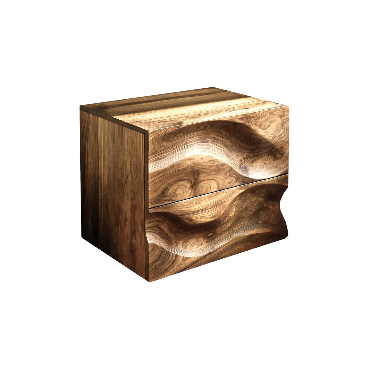 Aurelin Wave Handcrafted Wood Bedside Table