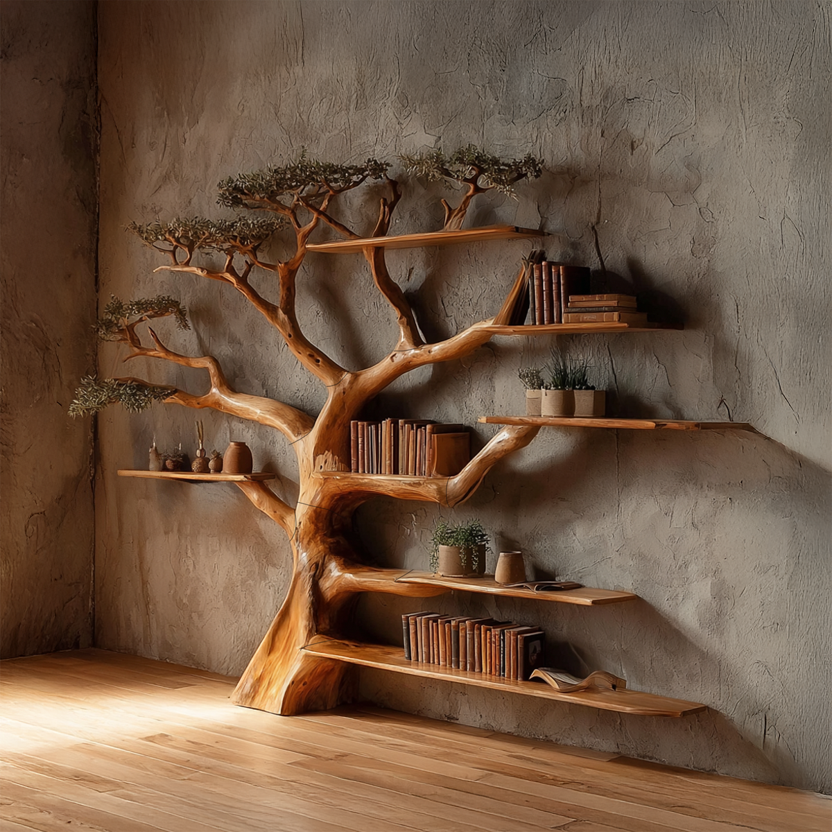 Rustic Tree Bookshelf Living And Library Wall
