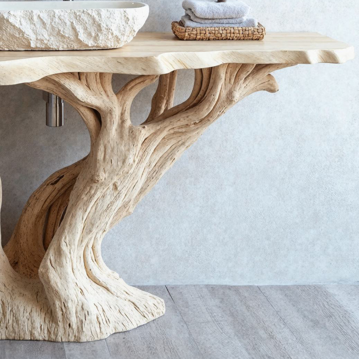 Handcrafted Solid Wood Bathroom Vanity With Natural Finish
